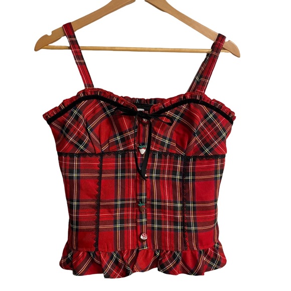 Vintage Tops - Vintage Red Plaid Bustier Style Top